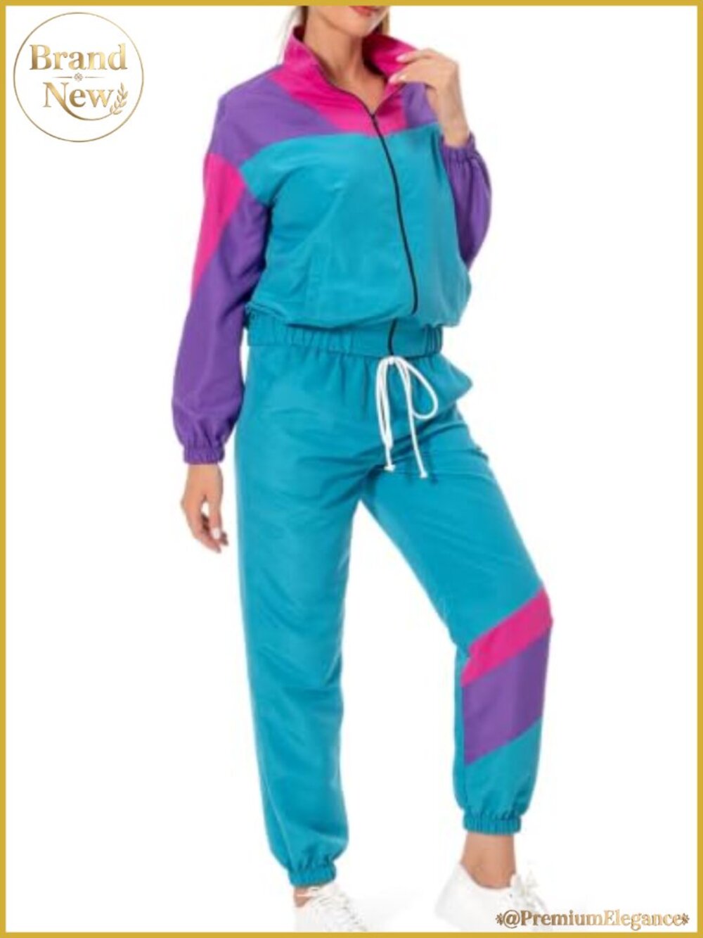 Women 2 Piece Tracksuit Set Long Sleeve Retro Zip Up Jacket & Pants